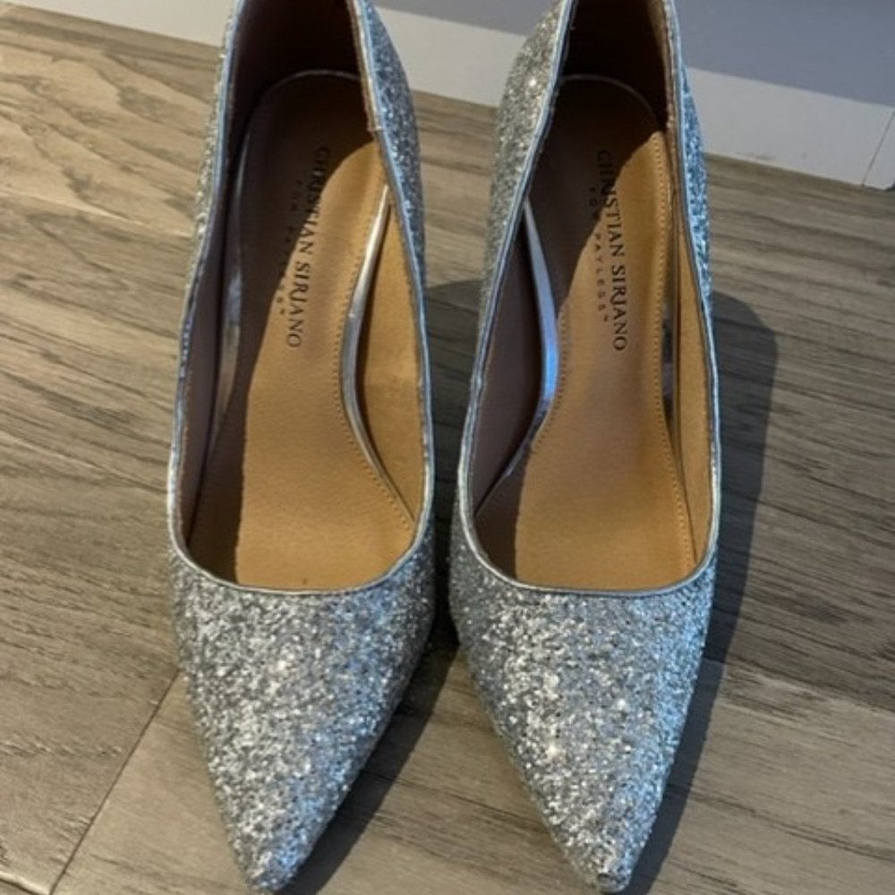 Glamorous Silver Sequined 4" Heels - Size 7 (but fit like a 7 1/2)
